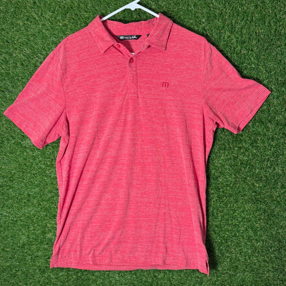 TravisMathew Mens Polo Shirt‎ Size M Red Striped Golf Casual